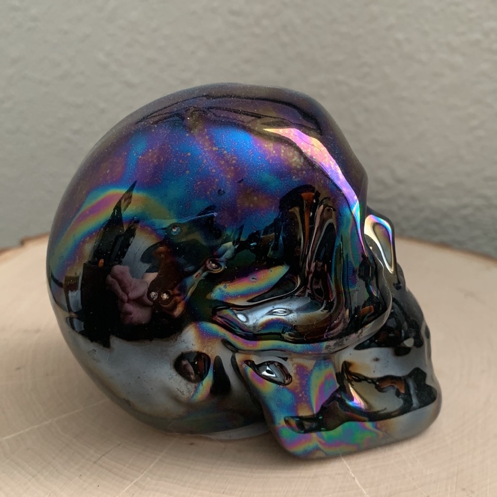 Pearlized Ceramic Rainbow Skull Halloween Decor - Picture 5 of 7